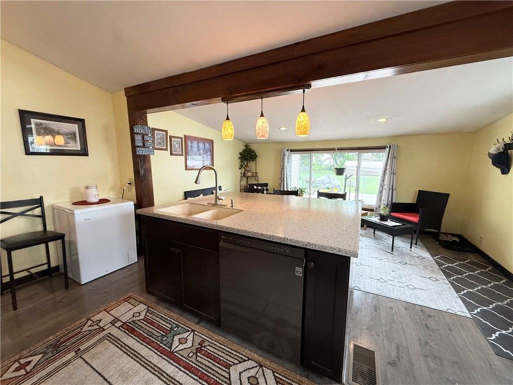 Interior, Kitchen, Pendant Lights, Recessed Lighting, Wood Texture Flooring