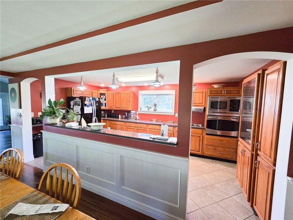 Interior, Kitchen, Pendant Lights, Stainless Steel Appliances, Wood Texture Flooring