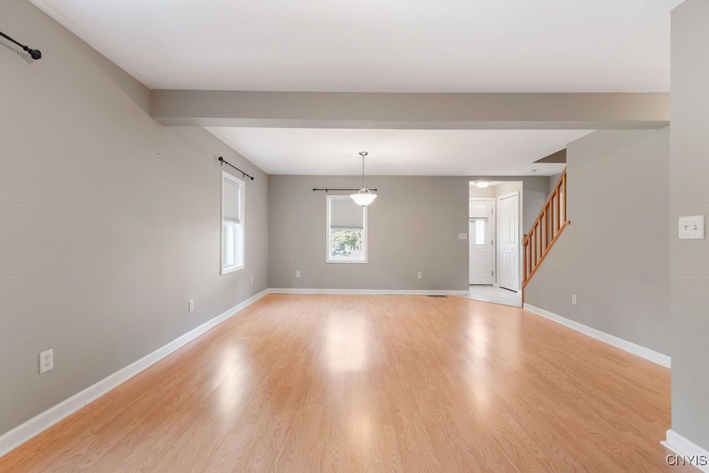Empty room, Interior, Pendant Lights, Wood Texture Flooring