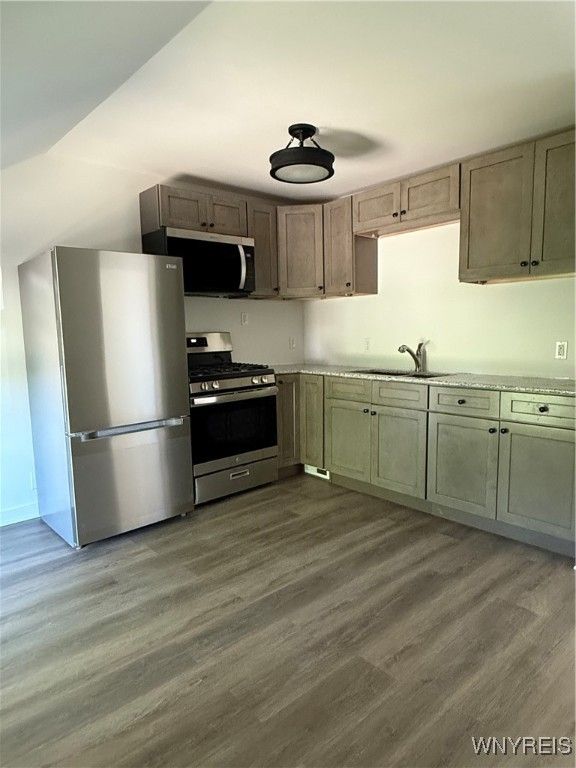 Interior, Kitchen, Stainless Steel Appliances, Wood Texture Flooring
