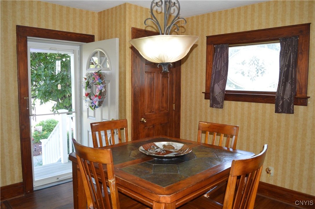 Dining room, Interior, Pendant Lights, Wood Texture Flooring