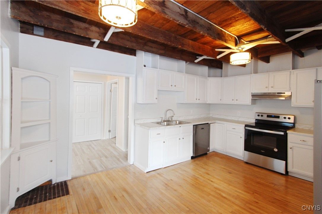 Interior, Kitchen, Stainless Steel Appliances, Wooden Beams, Wooden Ceilings, Wood Texture Flooring