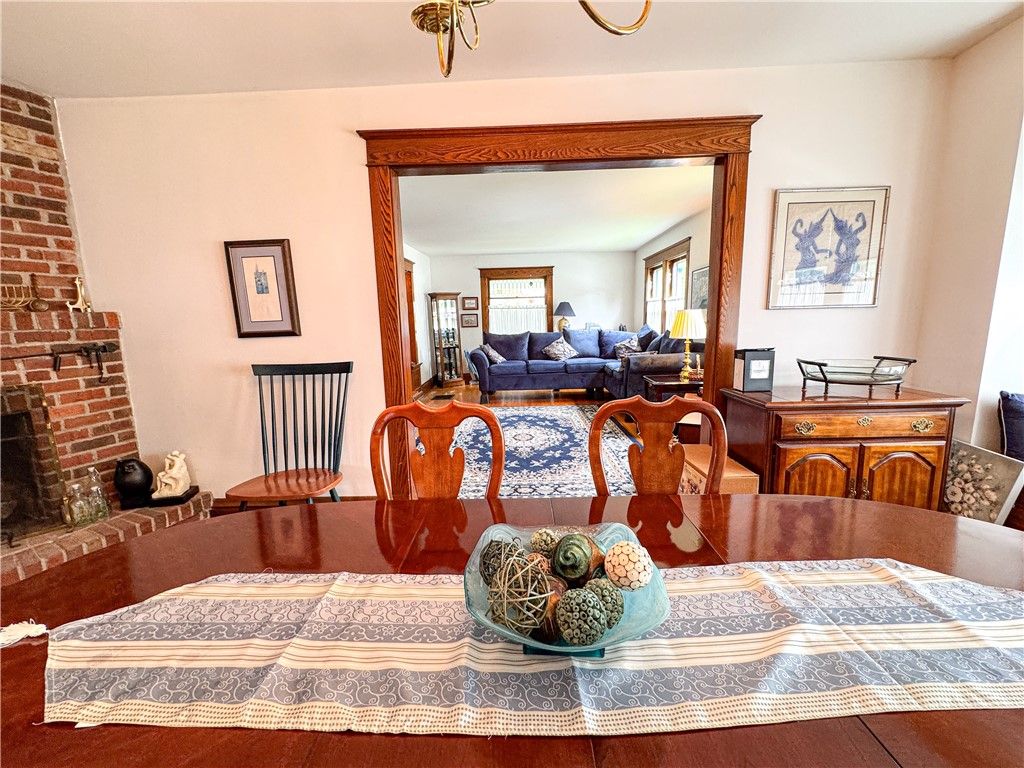 Dining room, Fireplace, Interior, Living room, Stone Walls