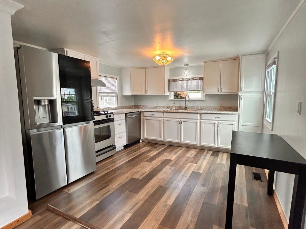 Interior, Kitchen, Stainless Steel Appliances, Wood Texture Flooring