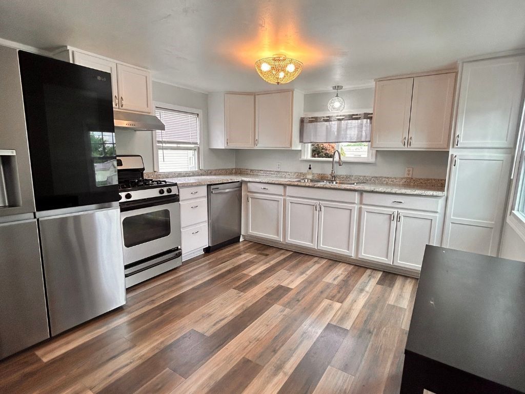 Interior, Kitchen, Stainless Steel Appliances, Wood Texture Flooring