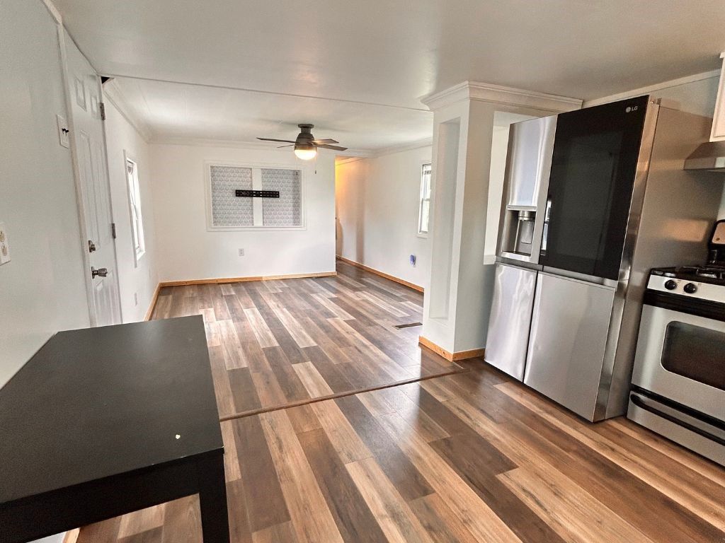 Interior, Kitchen, Stainless Steel Appliances, Wood Texture Flooring