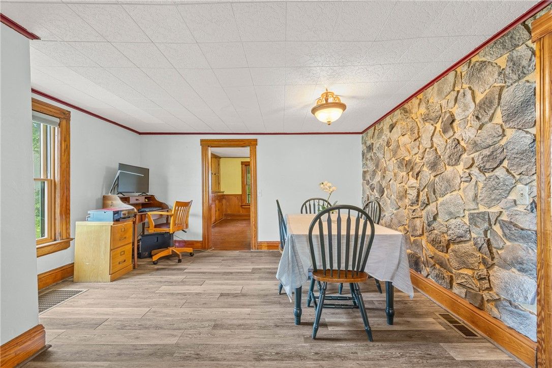 Home Office, Interior, Stone Walls, Wood Texture Flooring