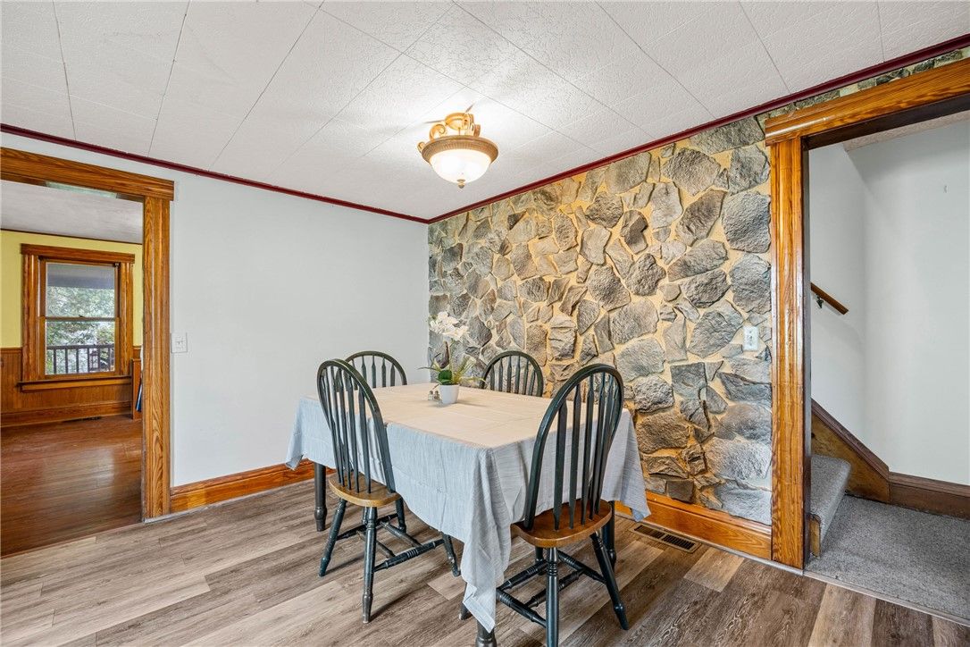 Dining room, Interior, Stone Walls, Wood Texture Flooring