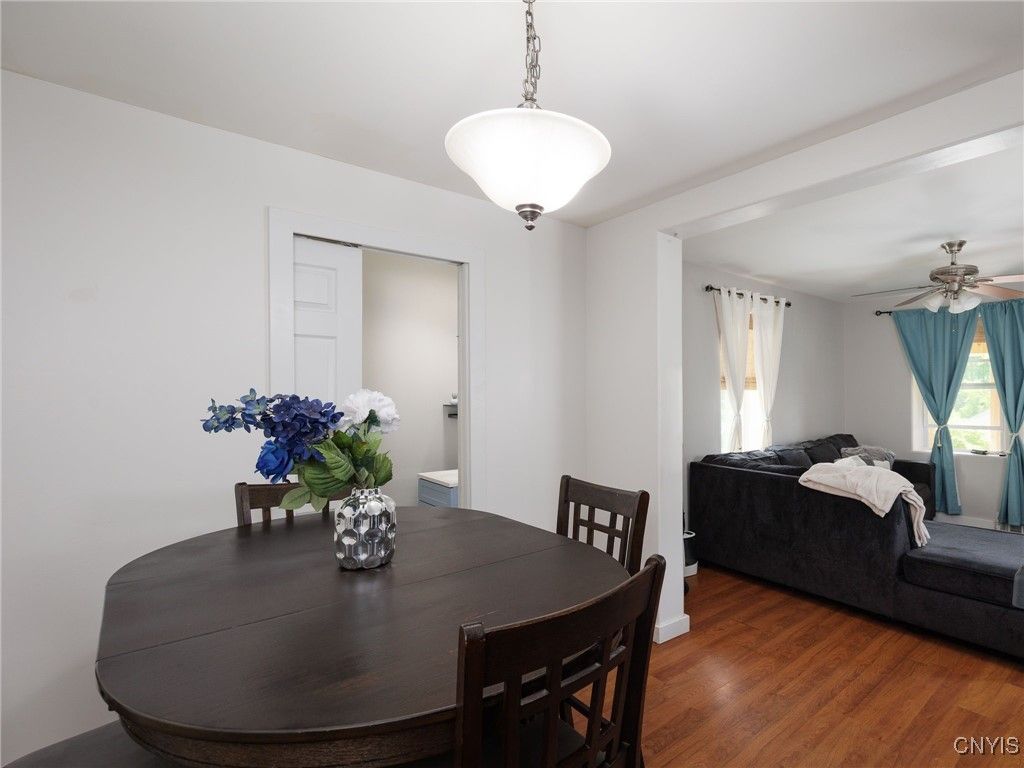 Dining room, Interior, Pendant Lights, Wood Texture Flooring