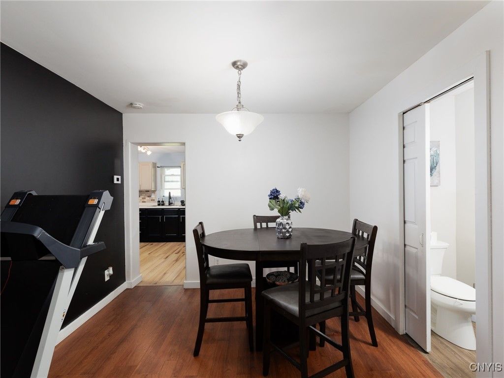 Dining room, Interior, Pendant Lights, Wood Texture Flooring