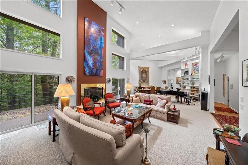 Dining room, Fireplace, Interior, Living room, Recessed Lighting