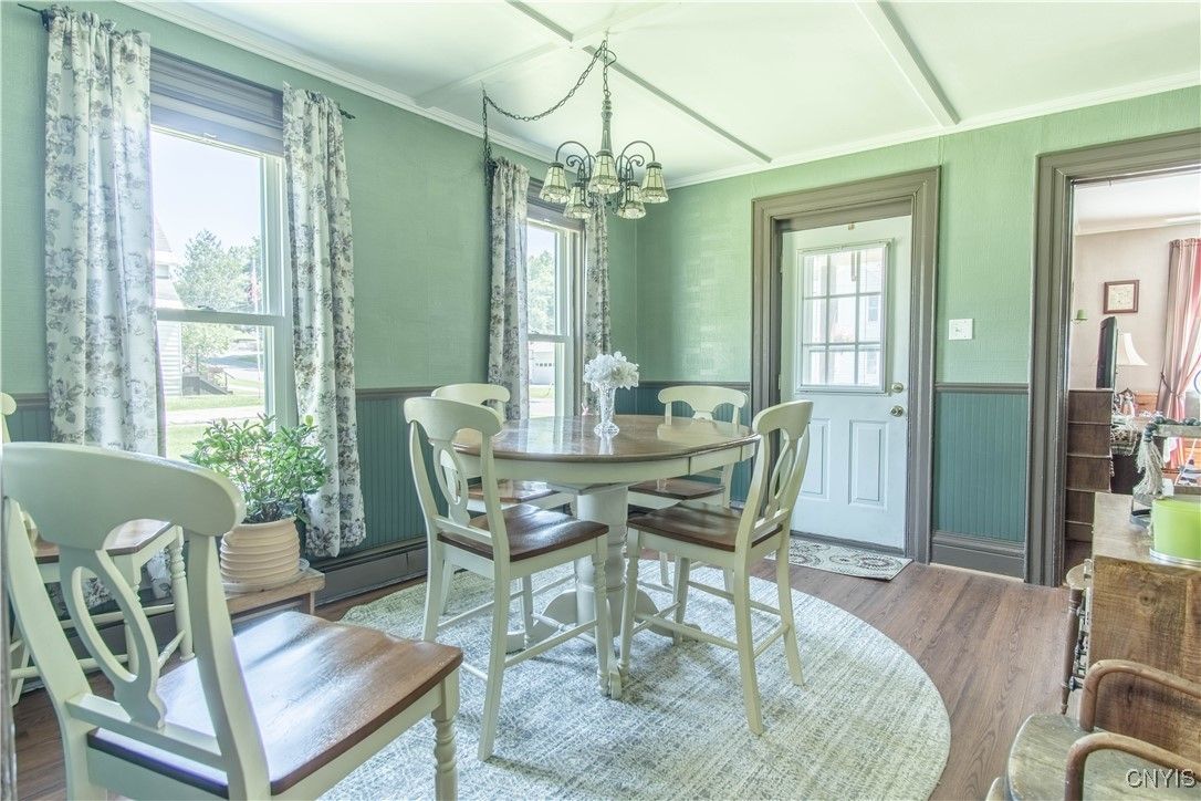Chandelier, Dining room, Interior, Wood Texture Flooring