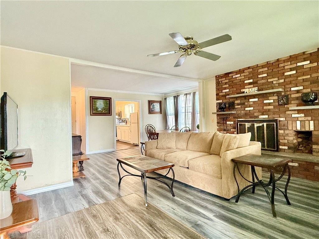 Fireplace, Interior, Living room, Stone Walls, Wood Texture Flooring