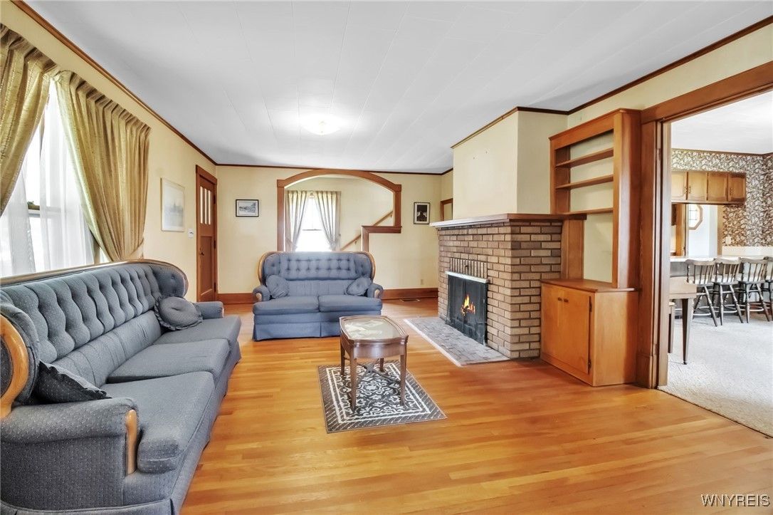 Dining room, Fireplace, Interior, Living room, Wood Texture Flooring