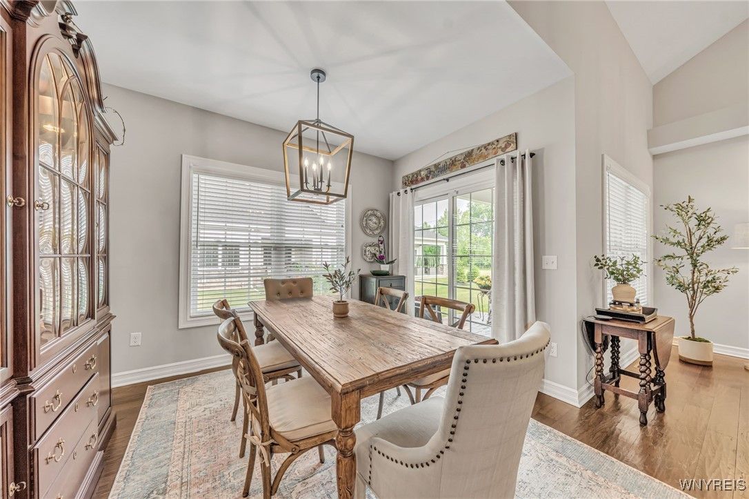 Dining room, Interior, Pendant Lights, Wood Texture Flooring