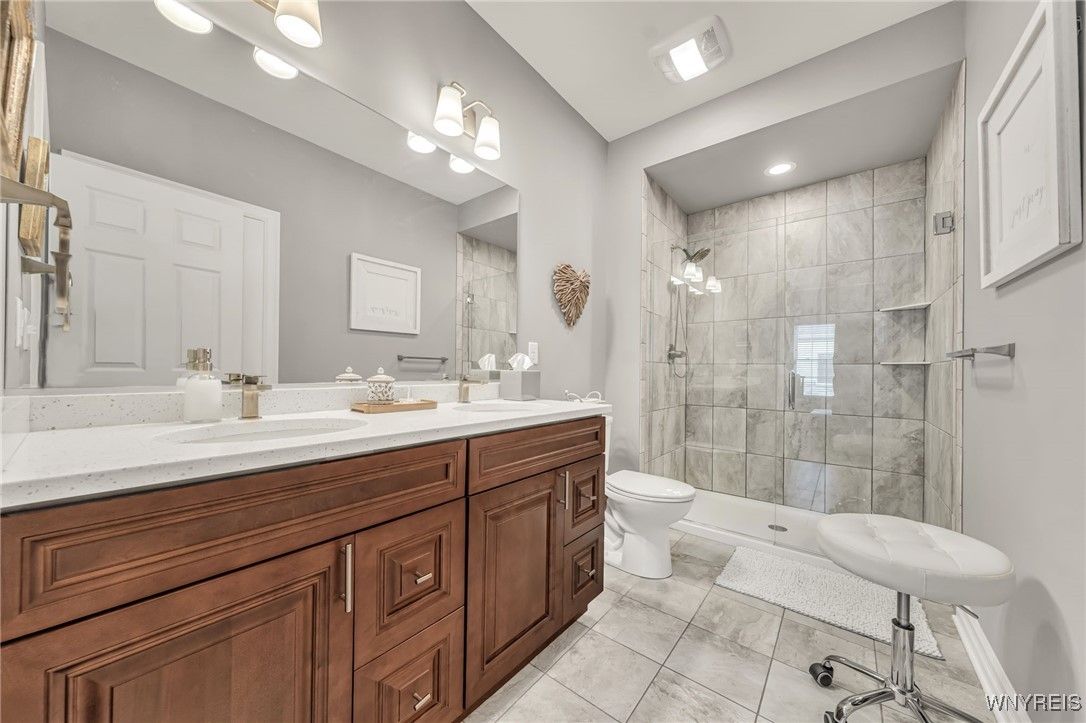 Bathroom, Dual Sink Vanities, Glass Shower, Interior, Recessed Lighting