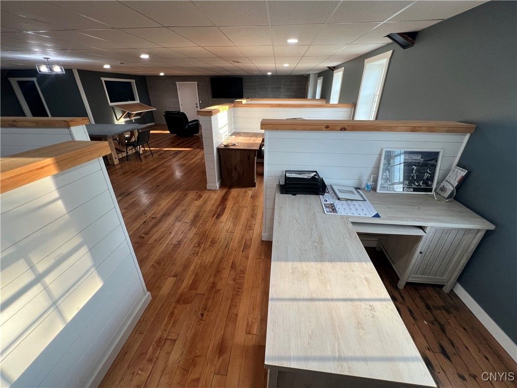 Dining room, Interior, Recessed Lighting, Wood Texture Flooring