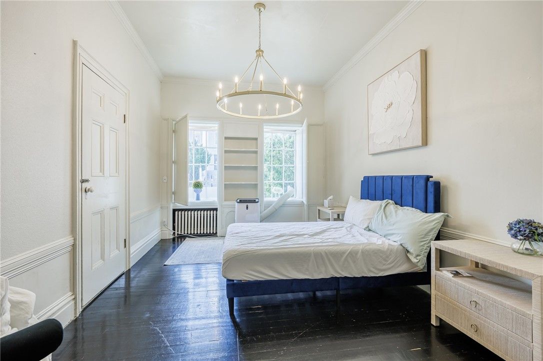 Bedroom, Chandelier, Interior, Pendant Lights, Wood Texture Flooring