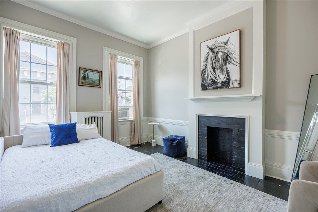 Bedroom, Fireplace, Interior, Wood Texture Flooring