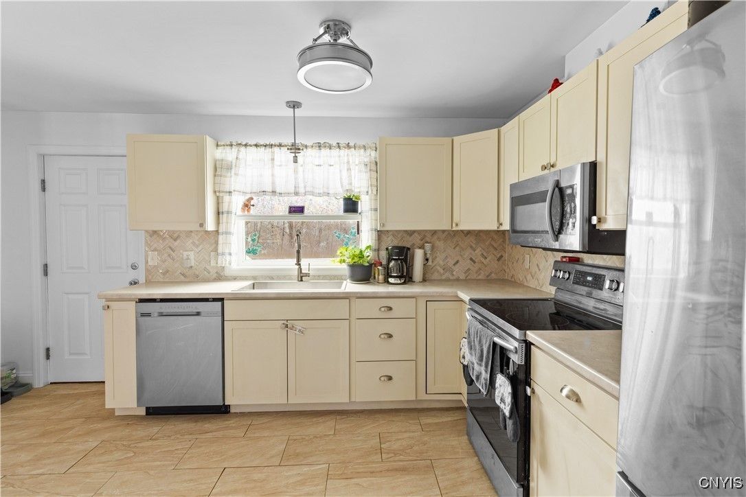 Chandelier, Interior, Kitchen, Stainless Steel Appliances