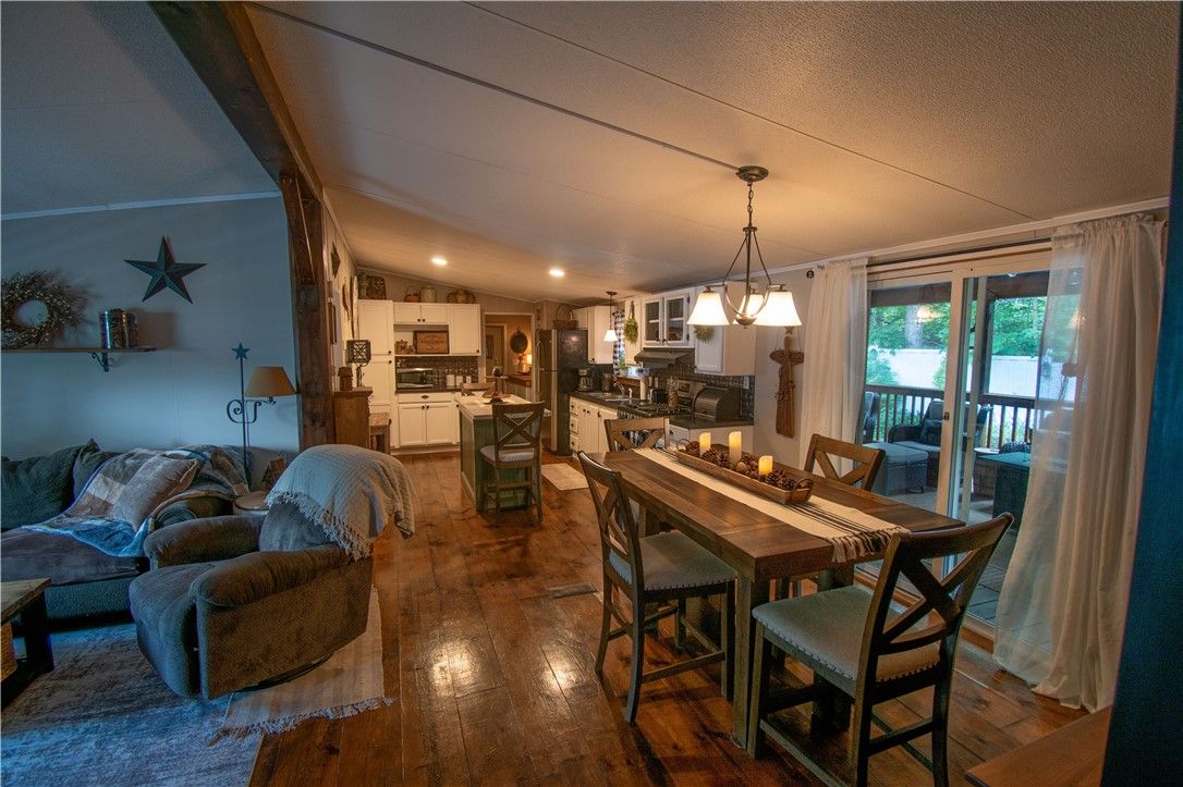 Dining room, Interior, Kitchen, Living room, Pendant Lights, Recessed Lighting, Wood Texture Flooring