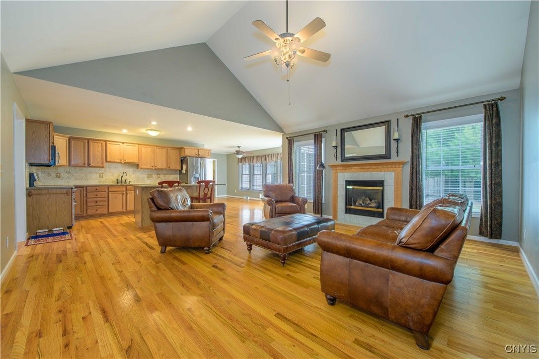 Fireplace, Interior, Kitchen, Living room, Wood Texture Flooring