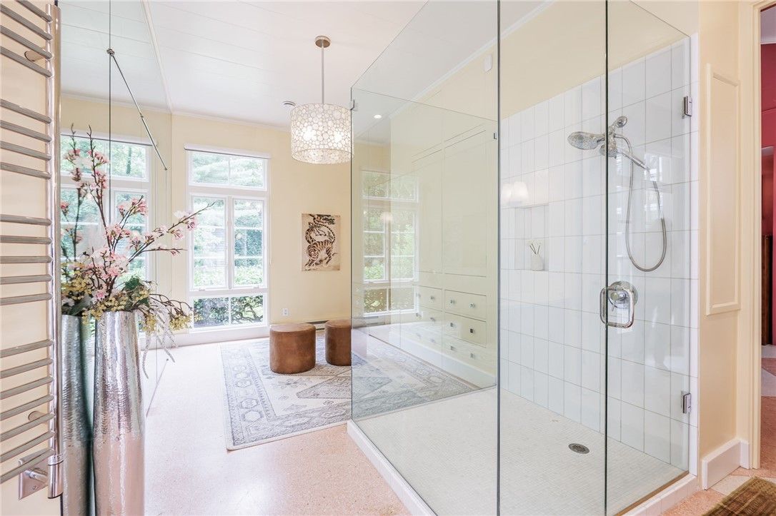 Bathroom, Chandelier, Glass Shower, Interior