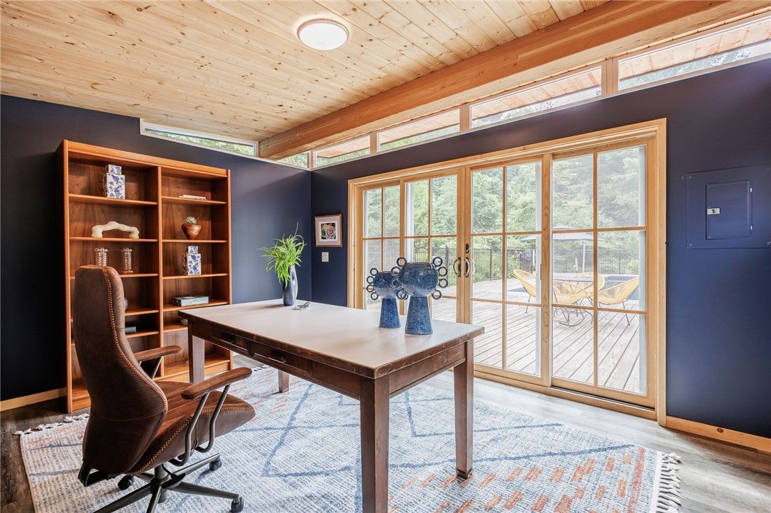 Home Office, Interior, Recessed Lighting, Wooden Beams, Wooden Ceilings, Wood Texture Flooring