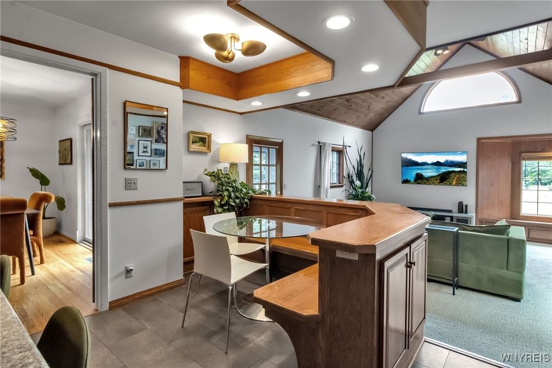 Dining room, Interior, Recessed Lighting, Wood Texture Flooring