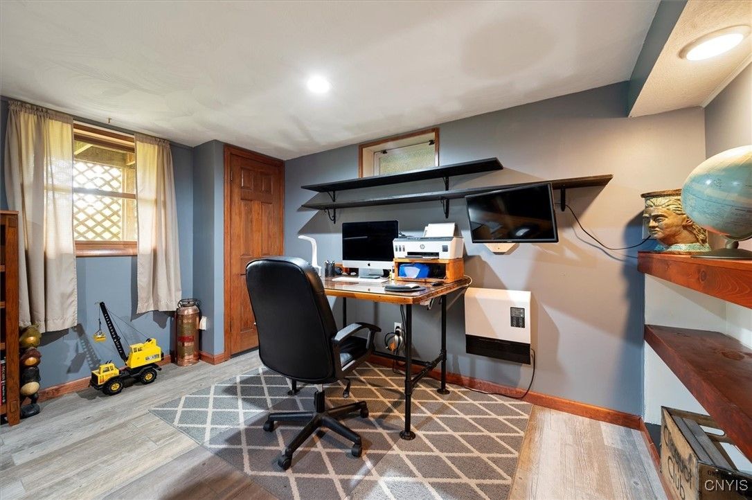 Fitness Equipment, Home Office, Interior, Recessed Lighting, Wood Texture Flooring