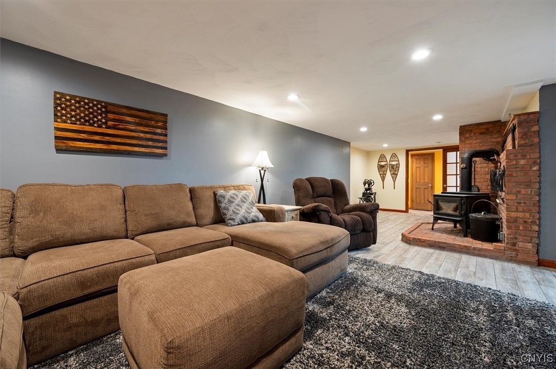 Interior, Living room, Recessed Lighting, Stone Walls
