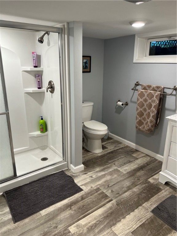 Bathroom, Glass Shower, Interior, Recessed Lighting, Wood Texture Flooring