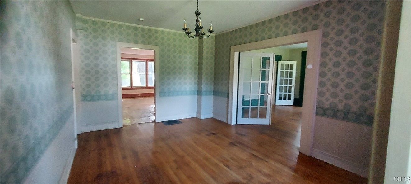 Chandelier, Empty room, Interior, Wood Texture Flooring