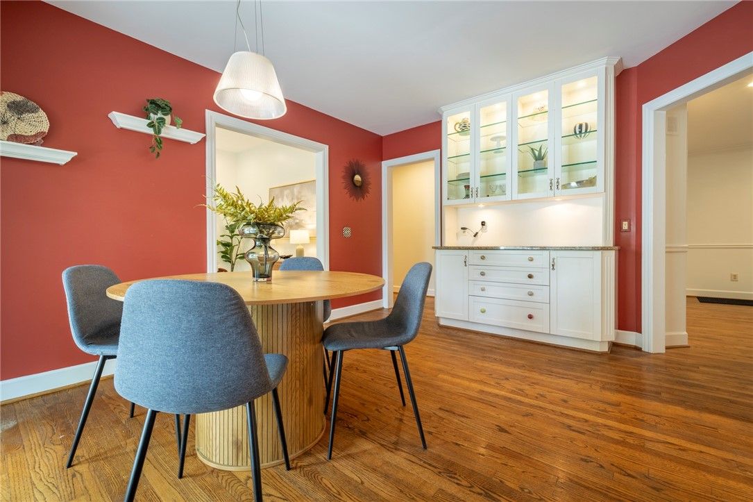 Dining room, Interior, Pendant Lights, Wood Texture Flooring