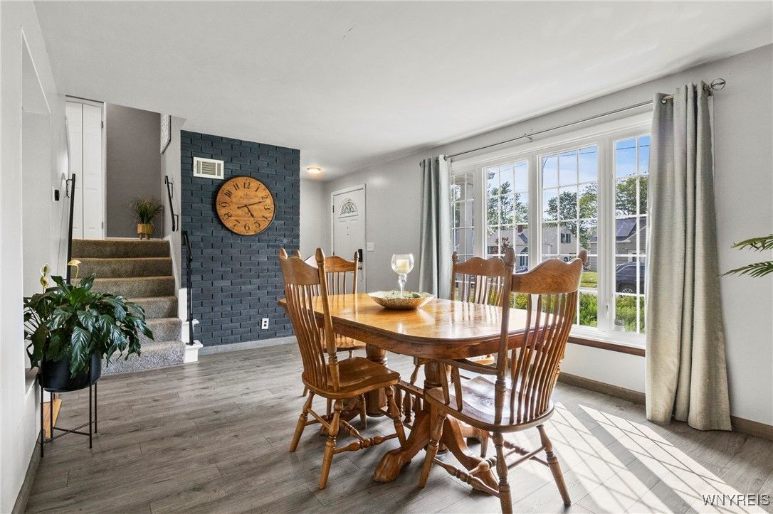 Dining room, Interior, Recessed Lighting, Wood Texture Flooring