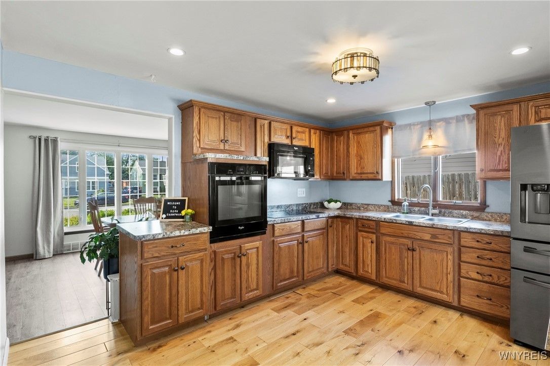 Interior, Kitchen, Pendant Lights, Recessed Lighting, Wood Texture Flooring