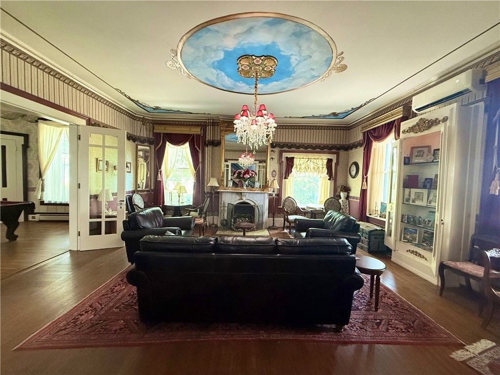 Chandelier, Fireplace, Interior, Living room, Wood Texture Flooring