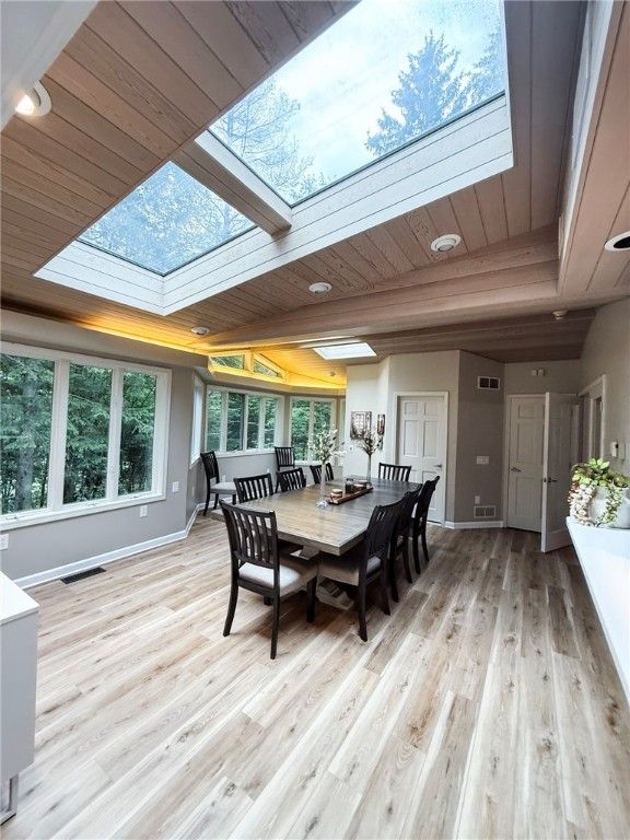 Dining room, Glass Ceilings, Interior, Sun Room, Wooden Ceilings, Wood Texture Flooring