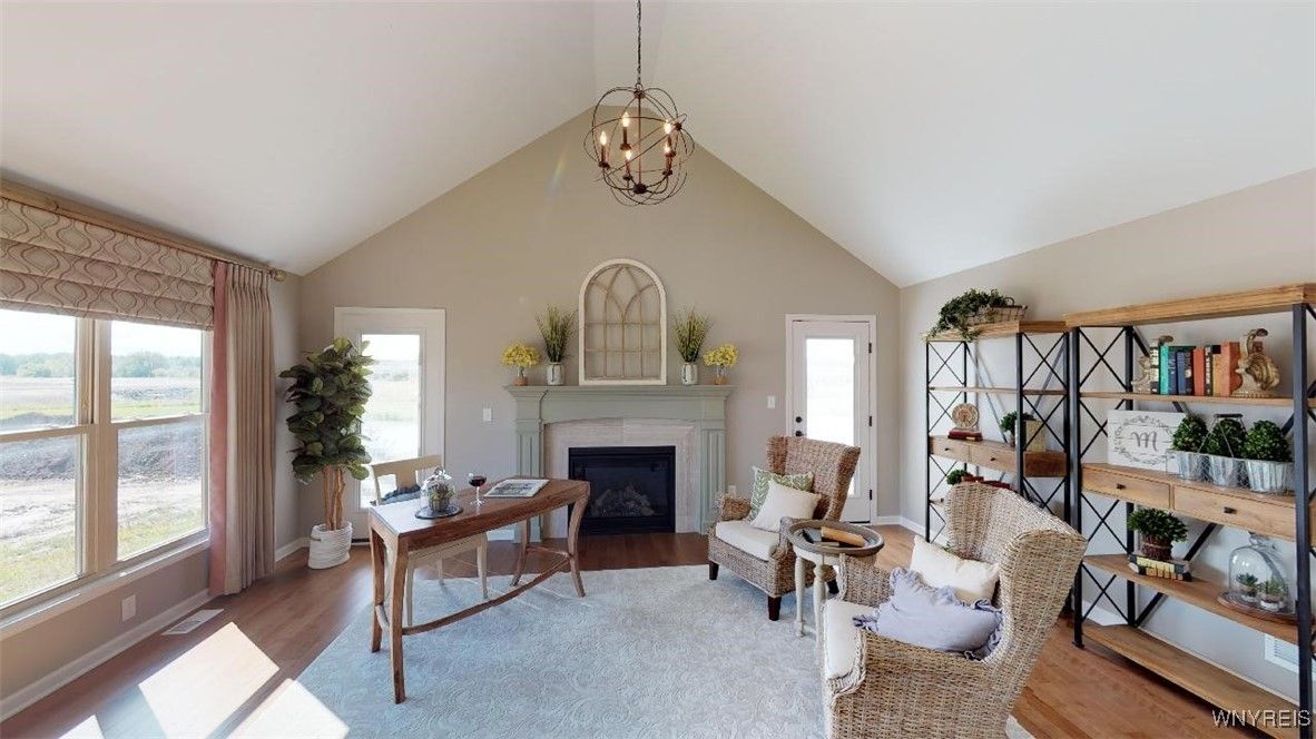 Chandelier, Fireplace, Interior, Wood Texture Flooring