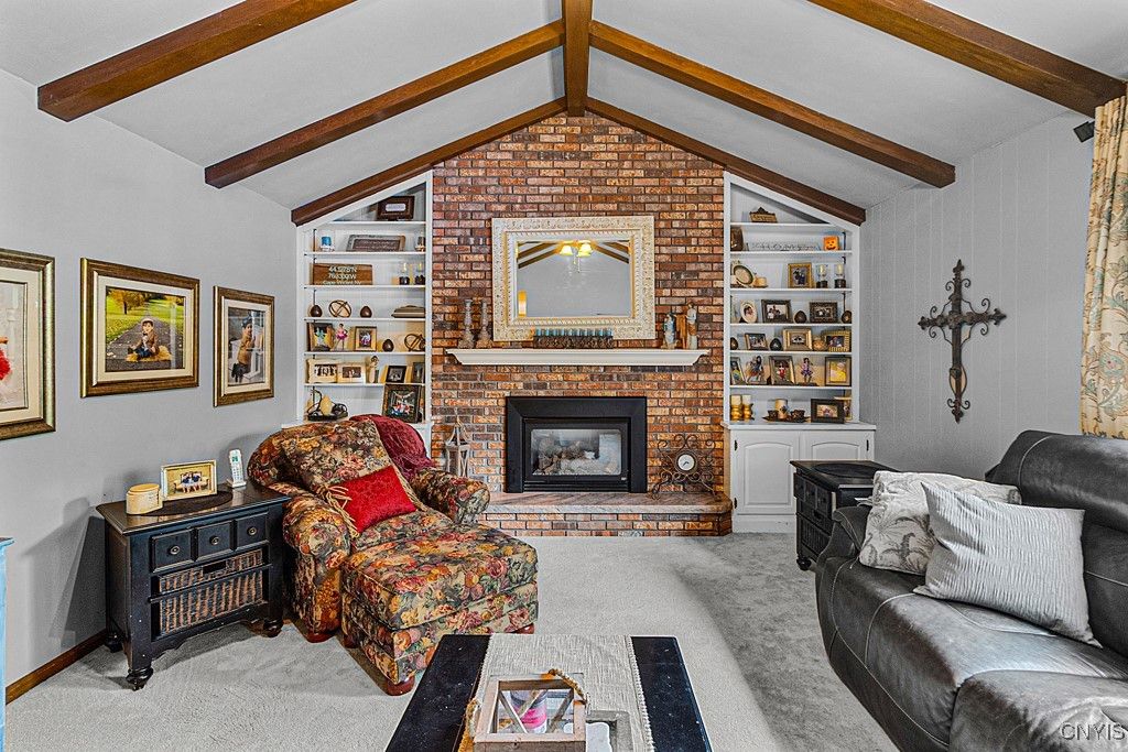 Fireplace, Interior, Living room, Stone Walls, Wooden Beams