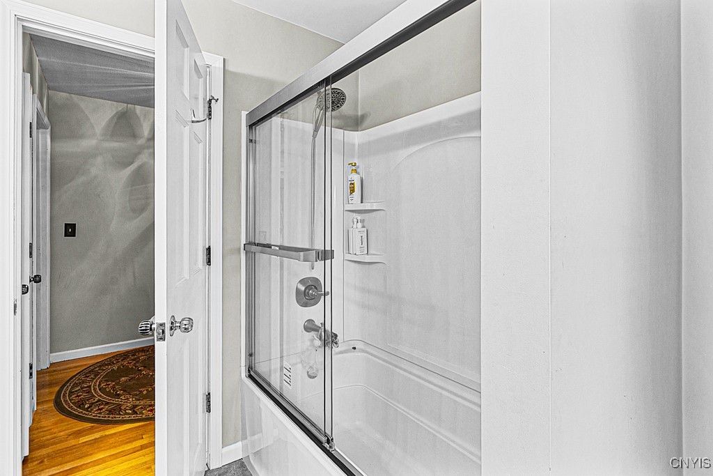 Bathroom, Glass Shower, Interior, Wood Texture Flooring