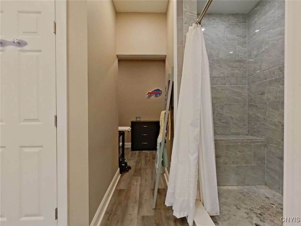 Bathroom, Glass Shower, Interior, Wood Texture Flooring