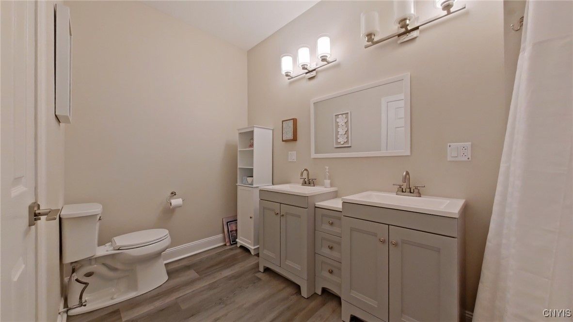 Bathroom, Dual Sink Vanities, Interior, Wood Texture Flooring