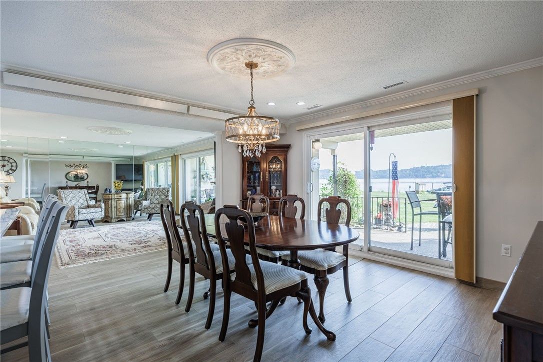 Chandelier, Dining room, Interior, Recessed Lighting, Wood Texture Flooring