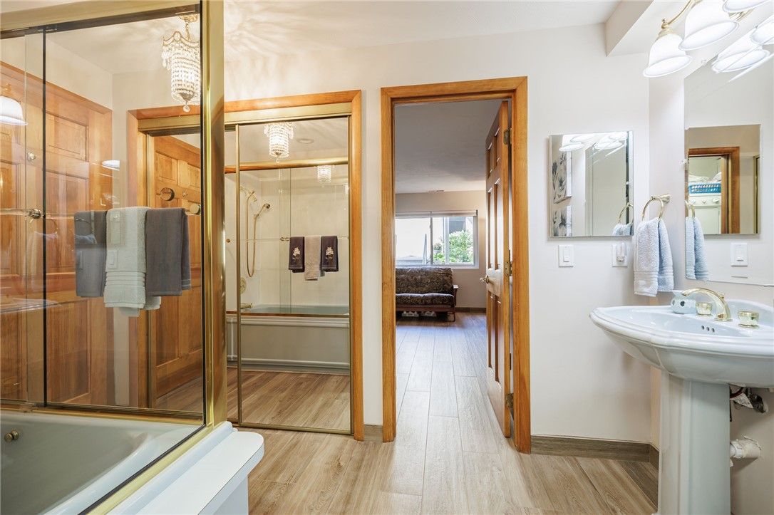 Bathroom, Glass Shower, Interior, Wood Texture Flooring