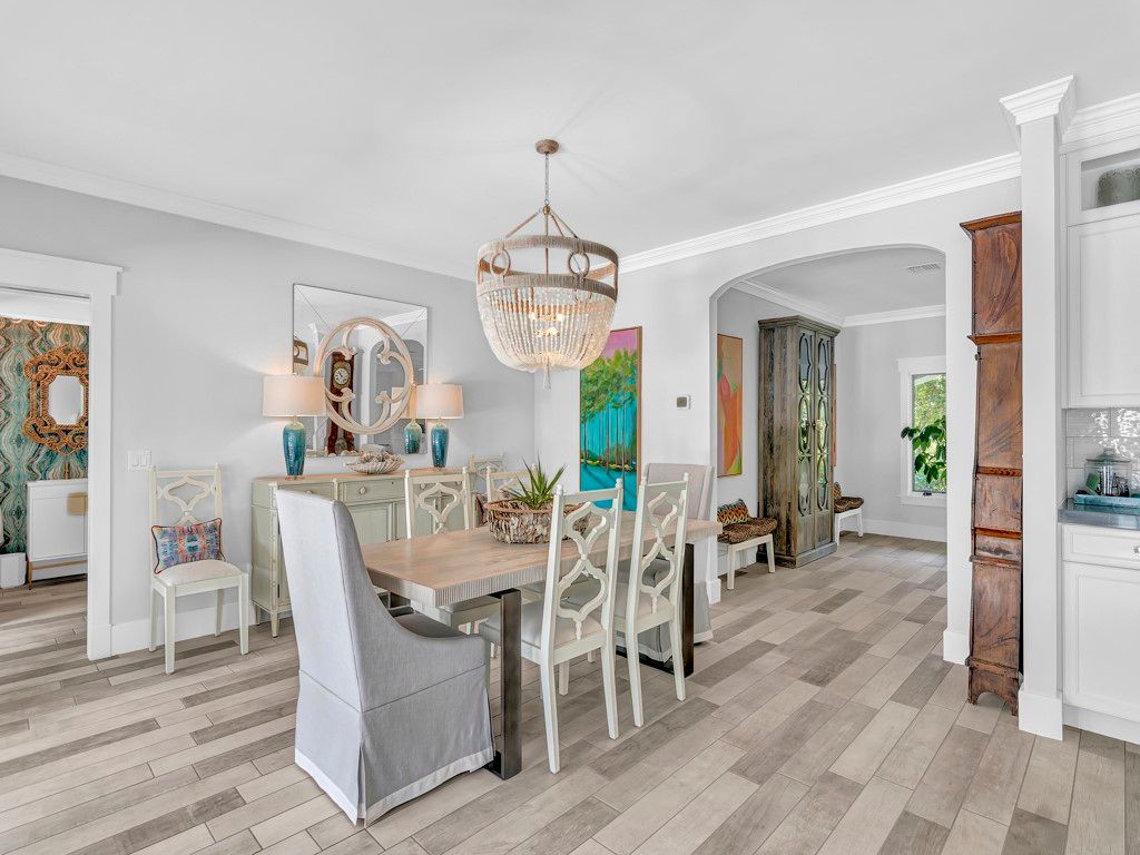 Chandelier, Dining room, Interior, Wood Texture Flooring