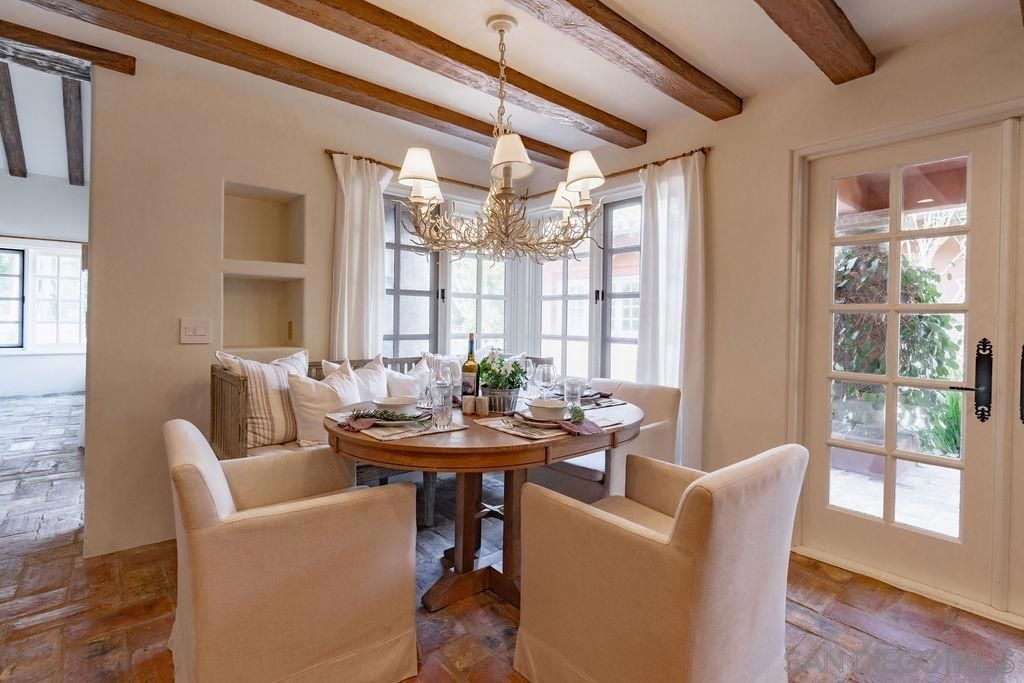 Chandelier, Dining room, Interior, Wooden Beams