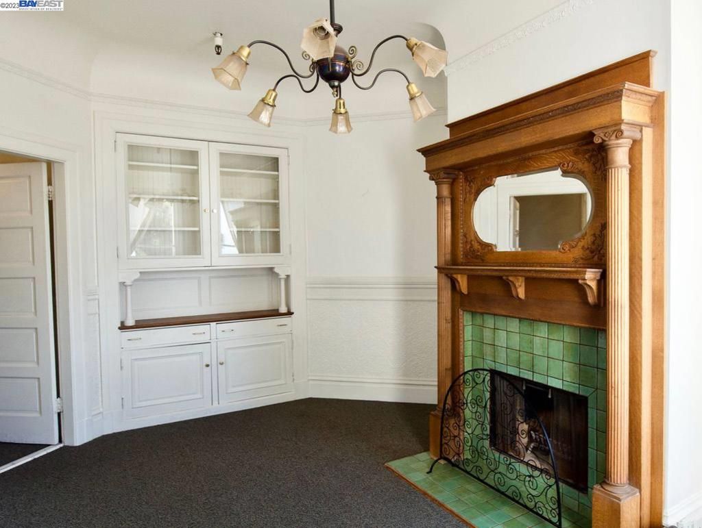 Chandelier, Fireplace, Interior