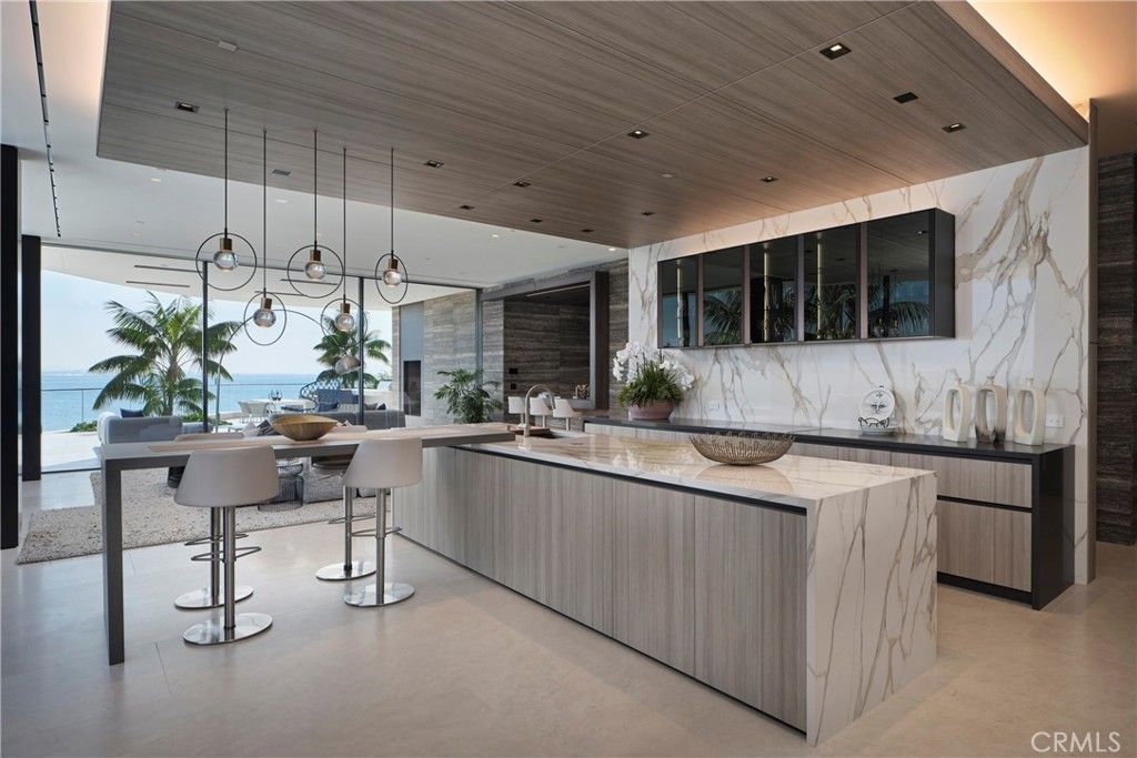 Dining room, Interior, Kitchen, Pendant Lights, Recessed Lighting, Water, Wooden Ceilings