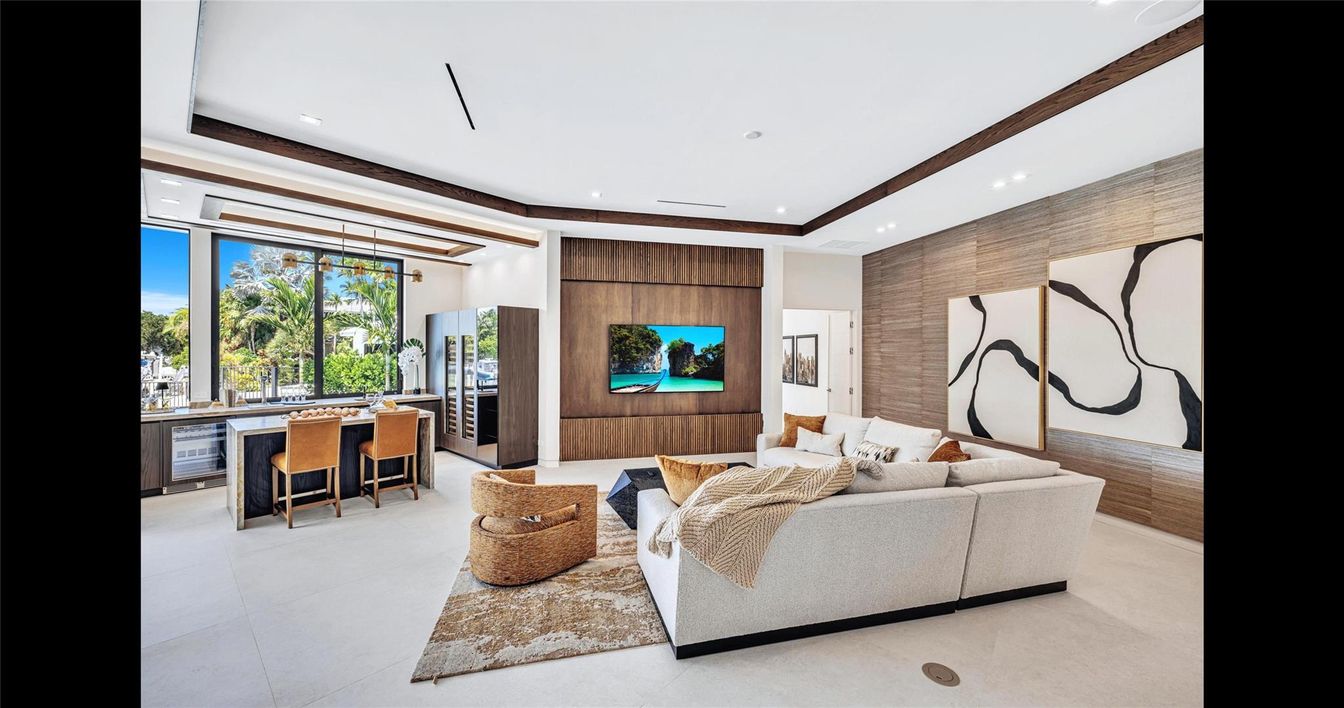 Interior, Kitchen, Living room, Recessed Lighting, Wooden Walls